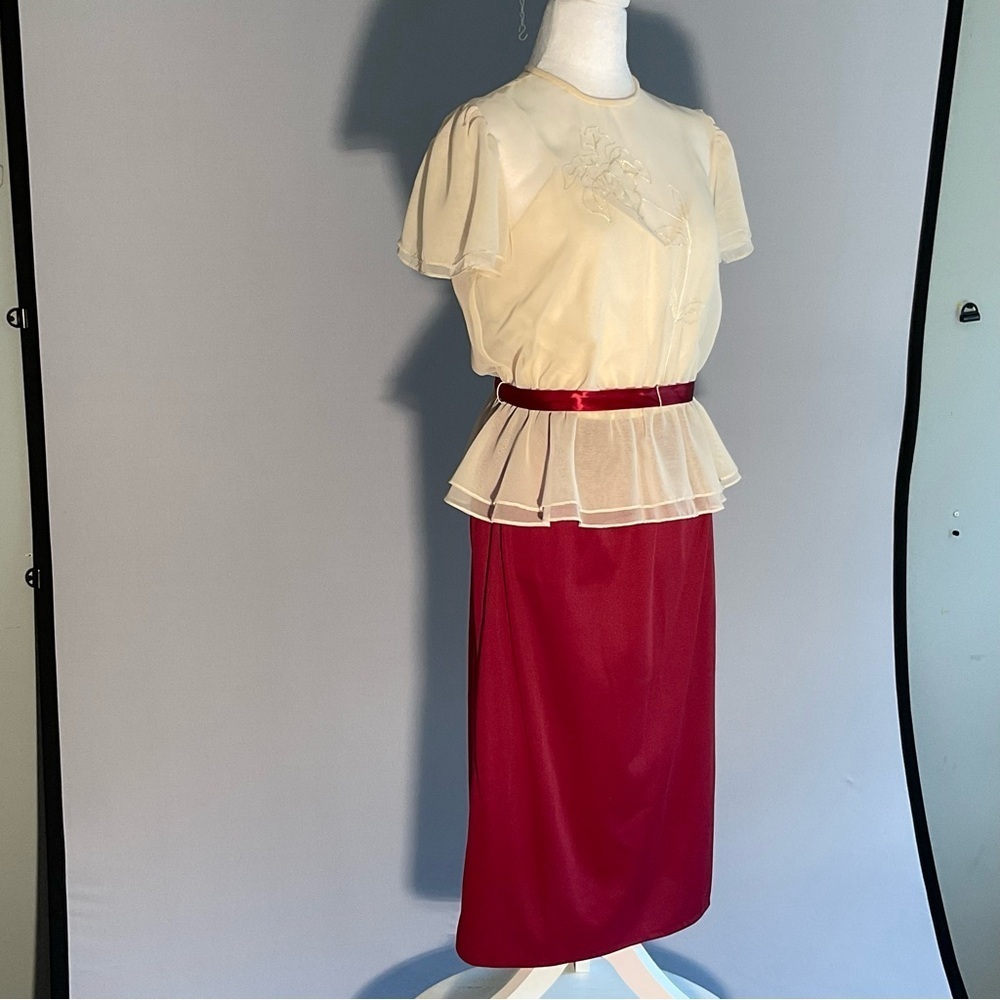 True Vintage 1980s Sheer Embroidered Church Dress with Ribbon Sash - Picture 8 of 16